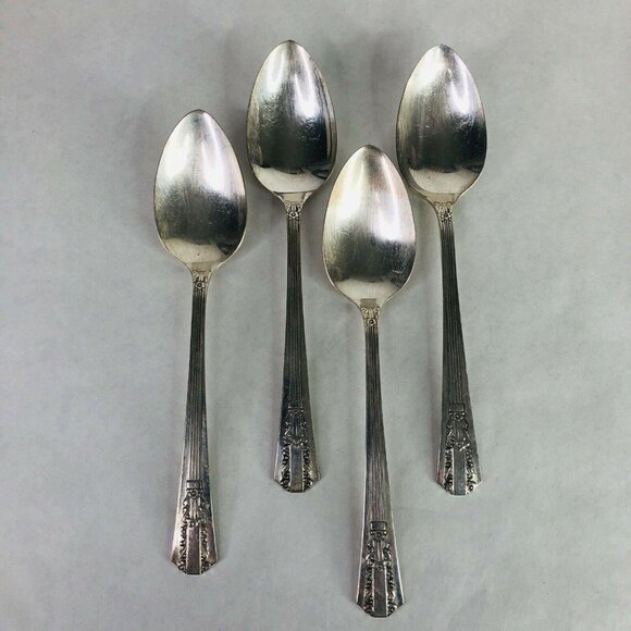 4 Place Oval Soup Spoons Wm A Rogers Oneida Sectional Lido Pattern Silverplate - Picture 3 of 12
